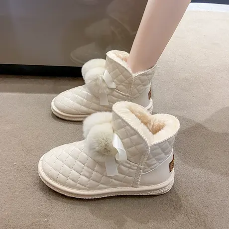 雪地靴女2023年新款洋气时尚皮毛一体冬加绒保暖厚底防滑皮面短靴图片
