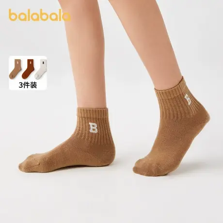 巴拉巴拉儿童保暖袜子冬季舒适男童女童羊毛袜亲子学生百搭三双装图片
