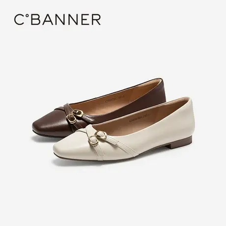 千百度低跟真皮浅口单鞋女款秋季新款通勤小皮鞋小香风晚晚鞋图片