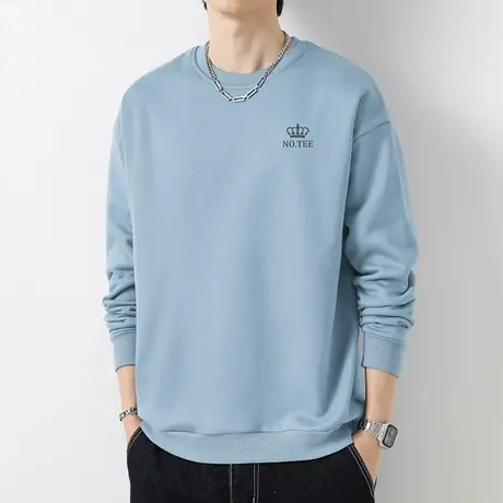 380g重磅纯棉卫衣男摇粒绒潮流潮牌宽松日系圆领套头无帽长袖t恤商品大图