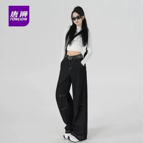唐狮 小众高级感潮牌炸街裤子女设计感宽松痞帅拖地牛仔休闲裤AX商品大图