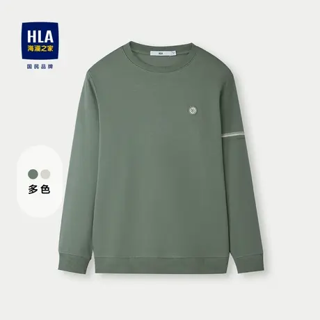 HLA/海澜之家休闲长袖T恤2024秋季新款圆领微弹时尚提花打底衫男图片