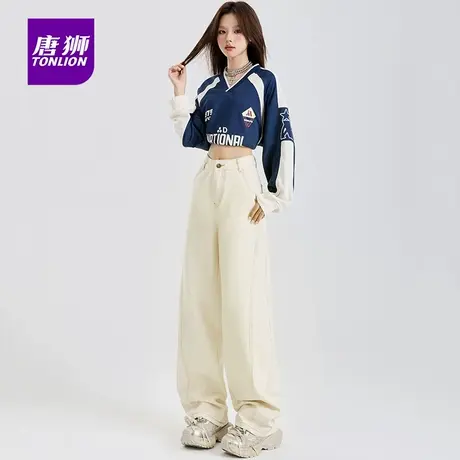 唐狮美式阔腿牛仔裤女2025秋季新款高腰宽松显瘦垂感拖地弯刀裤AX图片