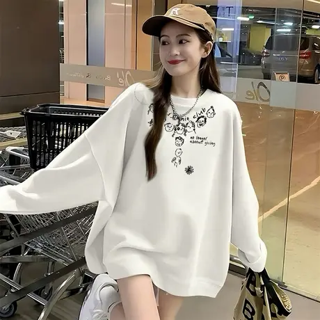 小个子圆领卫衣女秋冬加绒2025新款爆款套头美式复古秋季长袖上衣商品大图
