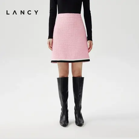 [朗姿奥莱]LANCY/朗姿2024春季新款粉色通勤羊毛A字裙女小香风套商品大图
