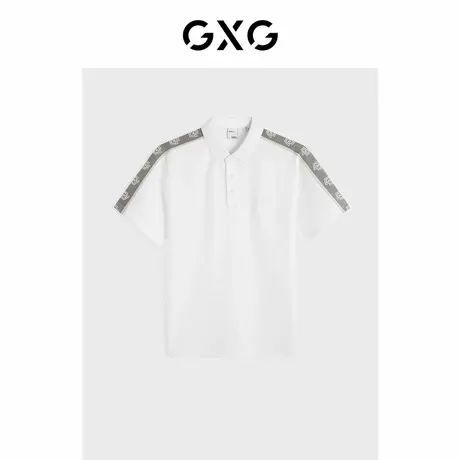 【X】GXG男装白色拼接设计潮流短袖POLO衫舒适休闲GEX12423693商品大图