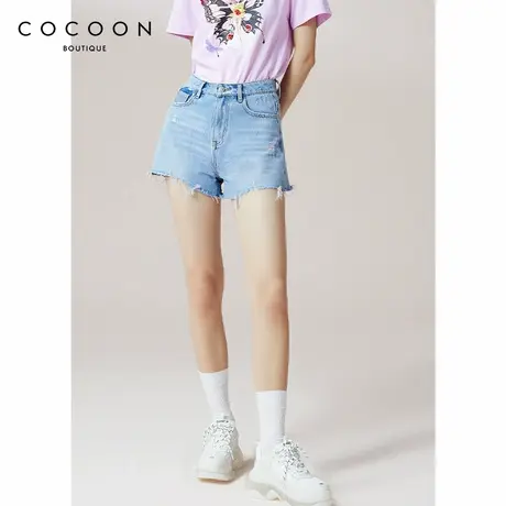 COCOON商场同款时尚裤子2024夏季新款女装气质褶皱设计直筒牛仔裤商品大图