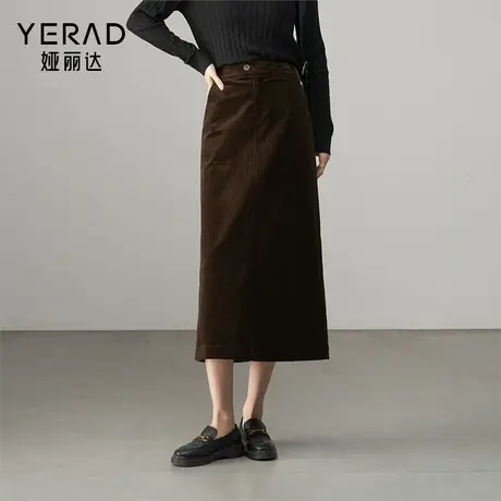 娅丽达2025秋季新款美拉德复古半身裙灯芯绒中长款女士裙子图片