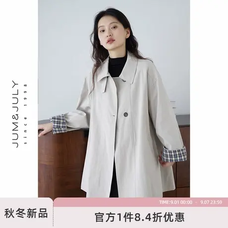 嘉茱莉韩版宽松中长款风衣女2025秋季新款小个子通勤休闲上衣外套商品大图