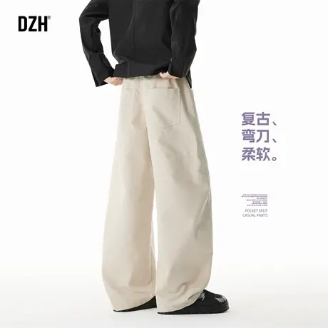 男士杏色弯刀裤男直筒秋季2025新款休闲裤子男款美式简约长裤百搭商品大图