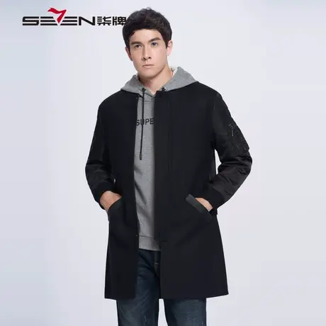 【清仓】柒牌男装秋冬款西服大衣中长款大衣外套时尚休闲棒球领图片