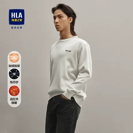 HLA/海澜之家加绒加厚针织衫25秋冬新卫衣刺绣包芯纱保暖毛衣男图片