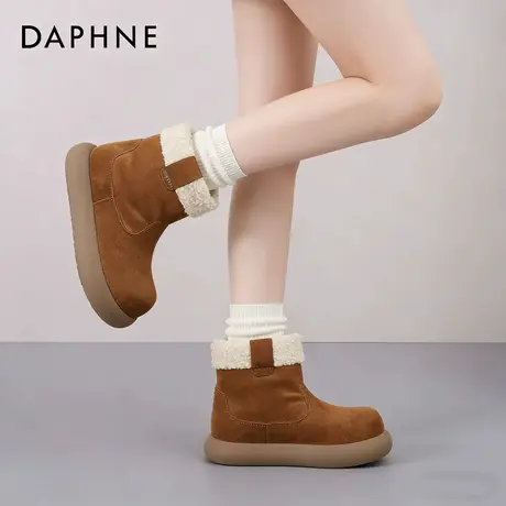 达芙妮雪地靴女2026新款冬季加绒加厚保暖棉鞋厚底增高短筒靴子女图片