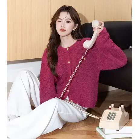 唐狮秋冬季女毛衣韩系气质温柔宽松休闲百搭简约设计外套开衫tu商品大图