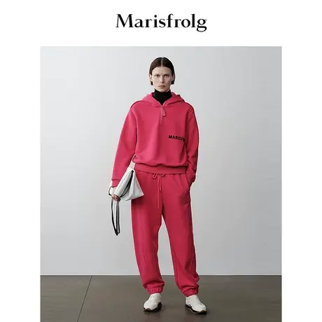 【商场同款】玛丝菲尔2023年冬季新款玫红色时尚连帽休闲卫衣女商品大图