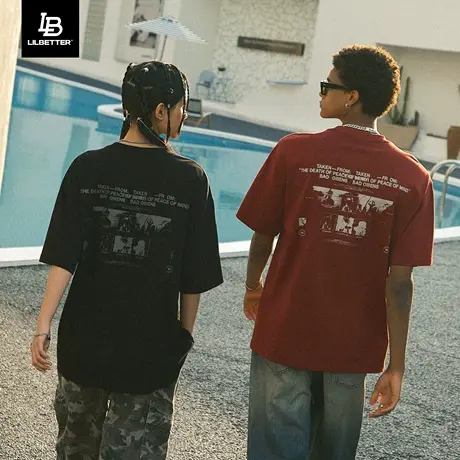 Lilbetter男士短袖男T恤潮流情侣装体恤美式复古夏装宽松圆领上衣商品大图