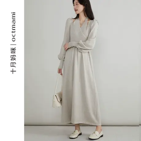 十月妈咪孕妇毛衣裙2023新款秋冬季外穿挂脖针织衫连衣裙秋冬装图片