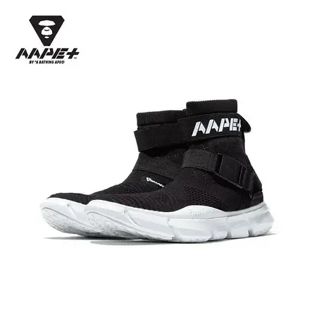 AAPE+运动男鞋字母印花织带插扣高帮袜套运动鞋6539XXC图片