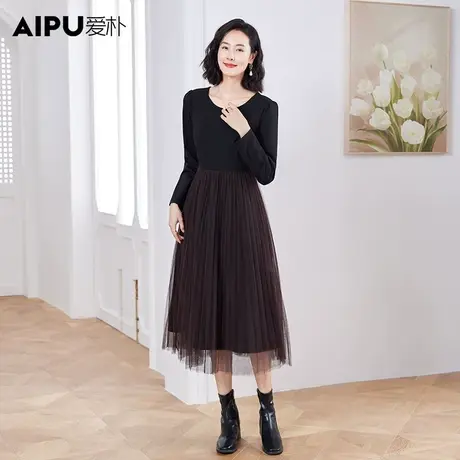 爱朴大码女装气质显瘦胖mm秋冬新款高端假两件连衣裙时髦休闲女商品大图