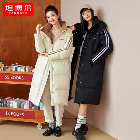 坦博尔23冬季新款羽绒服女士学院风运动长款可脱卸帽加厚保暖外套商品大图