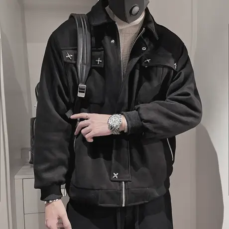 夹棉外套男冬季潮牌潮牌机车轻熟风冬装夹克上衣宽松痞帅工装棉服图片