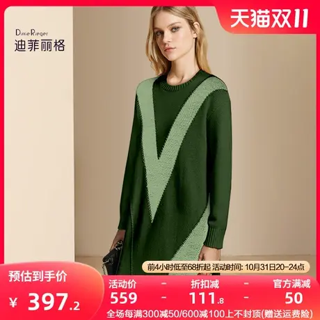 迪菲丽格欧货时尚拼色针织连衣裙女2023新款冬季圆领宽松打底裙子图片