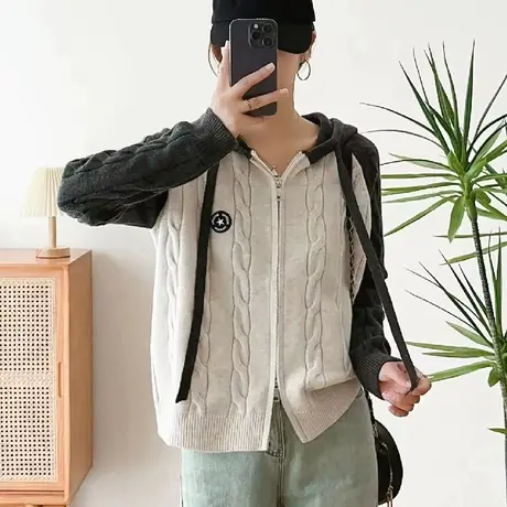 秋装2023年新款秋冬连帽拉链拼色毛衣针织开衫外套女外穿上衣秋季商品大图