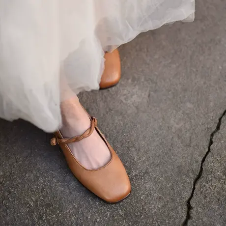 Artmu阿木原创文艺浅口粗跟单鞋一字带玛丽珍鞋真皮2023春季新款图片