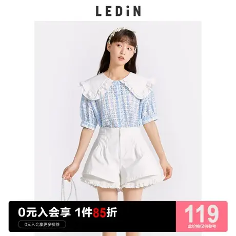 乐町双层领千鸟格衬衫休闲秋季新款小众别致上衣女宽松设计感小众商品大图