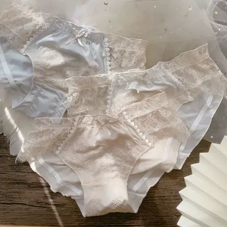 日系复古内裤女士透气睫毛蕾丝撞色冰丝甜美少女纯欲风短裤夏薄款商品大图