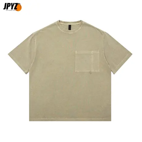 美式300g重磅纯棉短袖t恤男圆领宽松男士纯色带口袋2023新款体恤商品大图