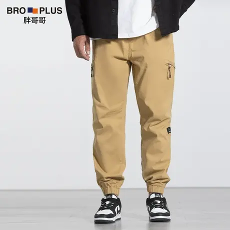 胖哥哥大码工装裤子男加肥加大宽松简约男士休闲裤纯棉束脚小脚裤商品大图