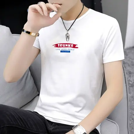 莫代尔男士短袖t恤夏天衣服白色潮流潮牌打底衫夏季半袖圆领男生图片