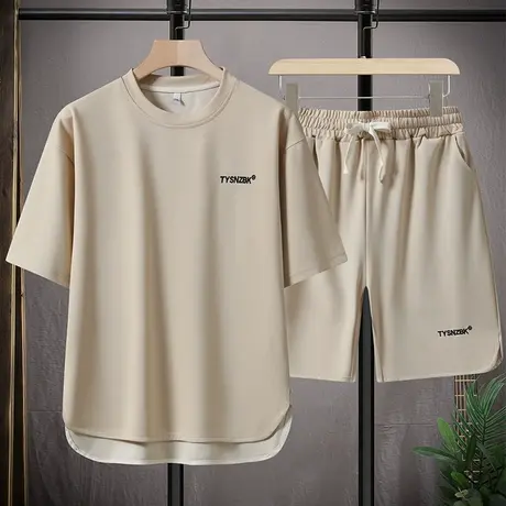 圆下摆冰丝短袖t恤男款夏季凉感半袖男装一套搭配青少年帅气体恤T商品大图