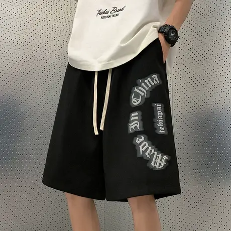 夏季休闲短裤男潮牌ins薄款美式复古高街发泡印花运动宽松五分裤5商品大图