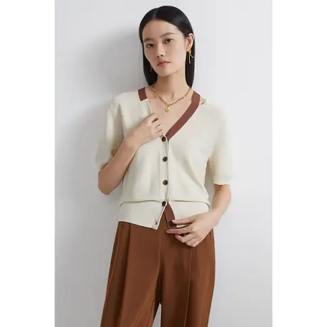 INSUN恩裳夏季天麻丝面料耐磨短袖针织衫图片