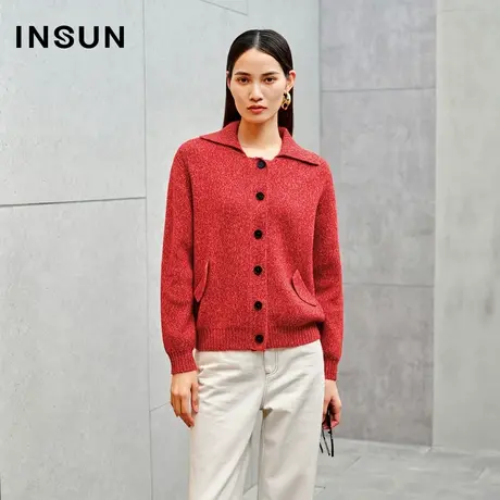 INSUN恩裳线上专选冬季翻领纯羊毛单排扣门襟针织衫商品大图