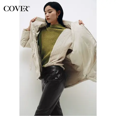 COVER冬季拼接领鸭绒一手长羽绒服图片