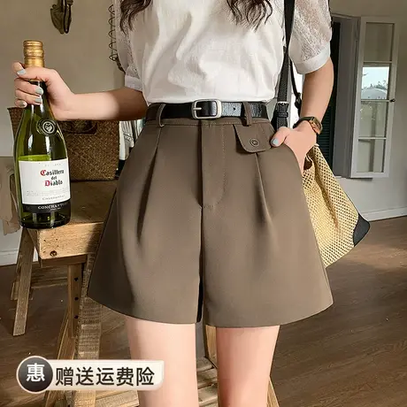 西装短裤女春夏2023新款爆款配腰带宽松设计感高腰阔腿a字休闲裤图片