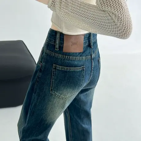 复古阔腿牛仔裤女2023春秋新款宽松垂感高腰显瘦直筒窄版拖地裤子商品大图