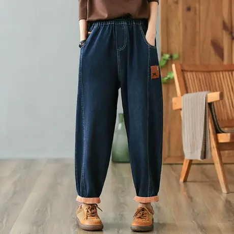 dza 高腰显瘦宽松阔腿牛仔裤子女2023春秋新款直筒哈伦裤休闲长裤图片