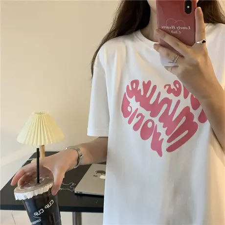 韩版复古爱心港味T恤女短袖2024新款宽松百搭纯棉上衣春夏季ins潮图片