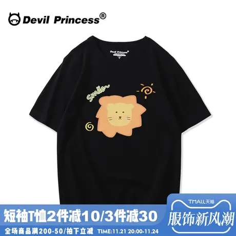 ins韩版卡通印花t恤女夏季小众古着感短袖宽松百搭白色设计感半袖商品大图