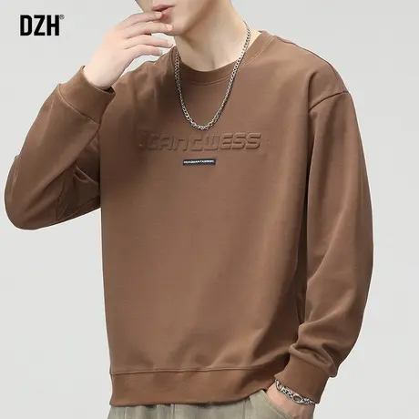 男士美式圆领卫衣男潮牌春秋款2024年新款咖色上衣男款打底衫长袖商品大图