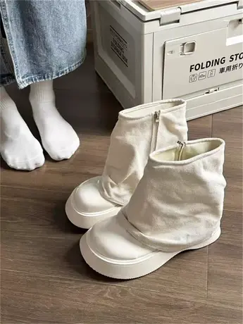 2023年新款秋季短筒靴显瘦马丁靴裤管靴女松糕厚底大头时尚堆堆靴商品大图