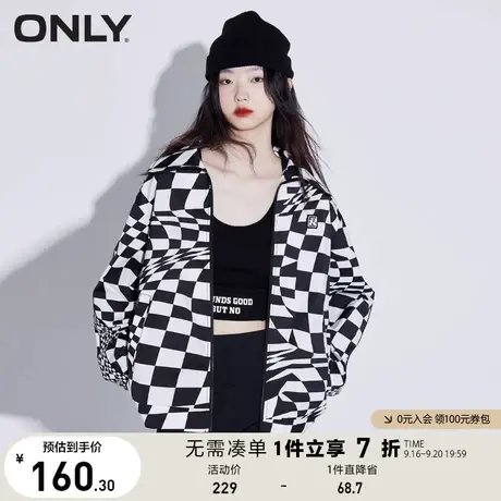 ONLY奥莱夏季宽松潮流logo波浪棋盘格短外套女商品大图
