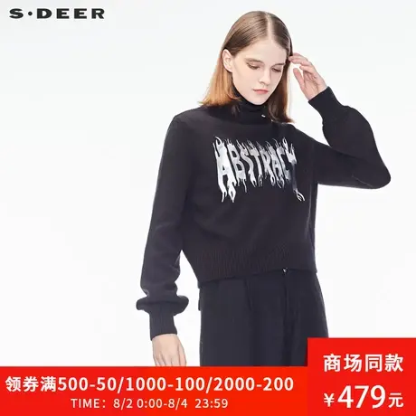 sdeer圣迪奥秋装新款时尚高领字母印花套头针织衫女S18383572😼图片