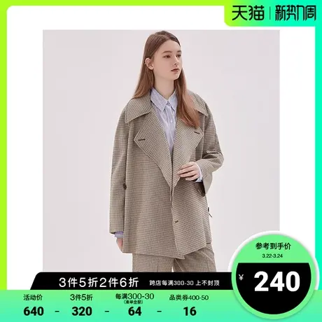 Basic House/百家好春季大衣女韩风复古格子秋装外套女HTCA121B图片