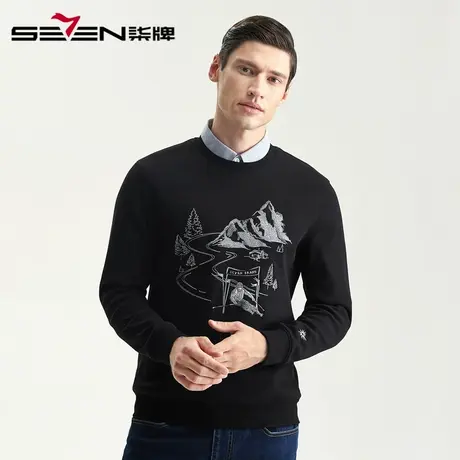 柒牌男装清仓毛衫秋冬男士商务休闲套头毛衣时尚都市圆领打底衫商品大图