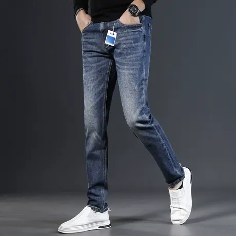 高端牛仔裤男款修身直筒裤2023新款深蓝色弹力百搭男士裤子秋冬款商品大图